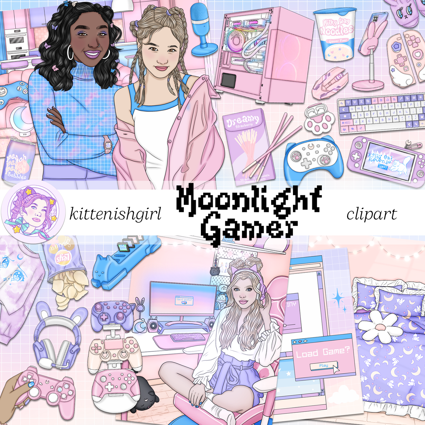 Moonlight Gamer // Clip Art