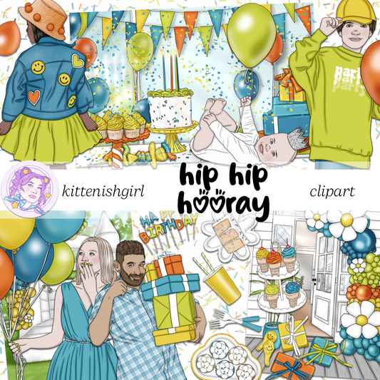 Hip Hip Hooray - Bright // Clip Art
