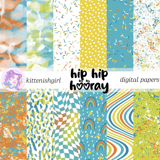 Hip Hip Hooray - Bright // Digital Papers