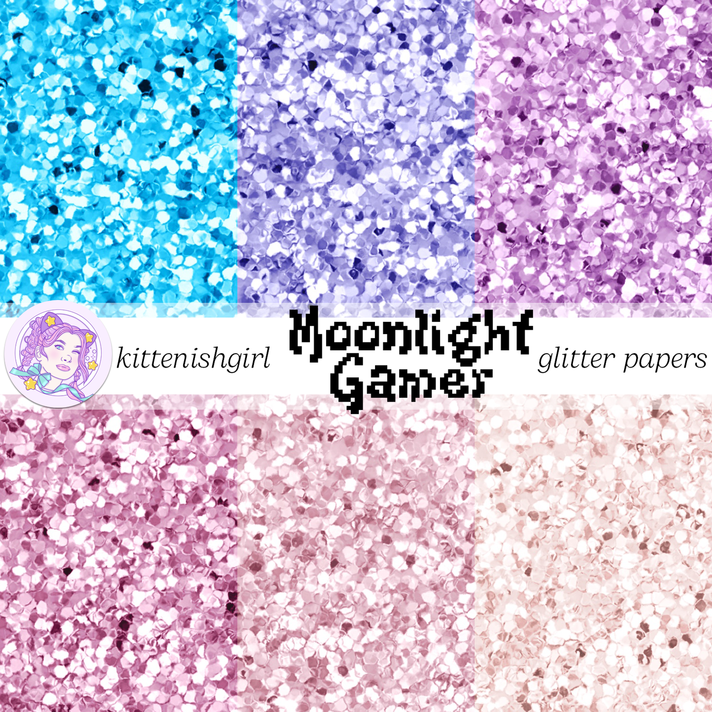 Moonlight Gamer // Glitter Digital Papers